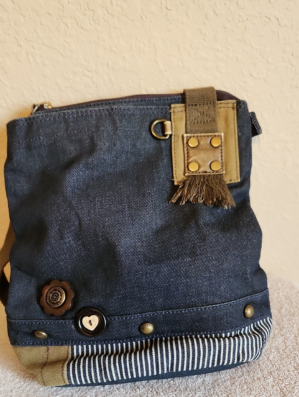 Chala Navy Crossbody Bag with Olive Accents